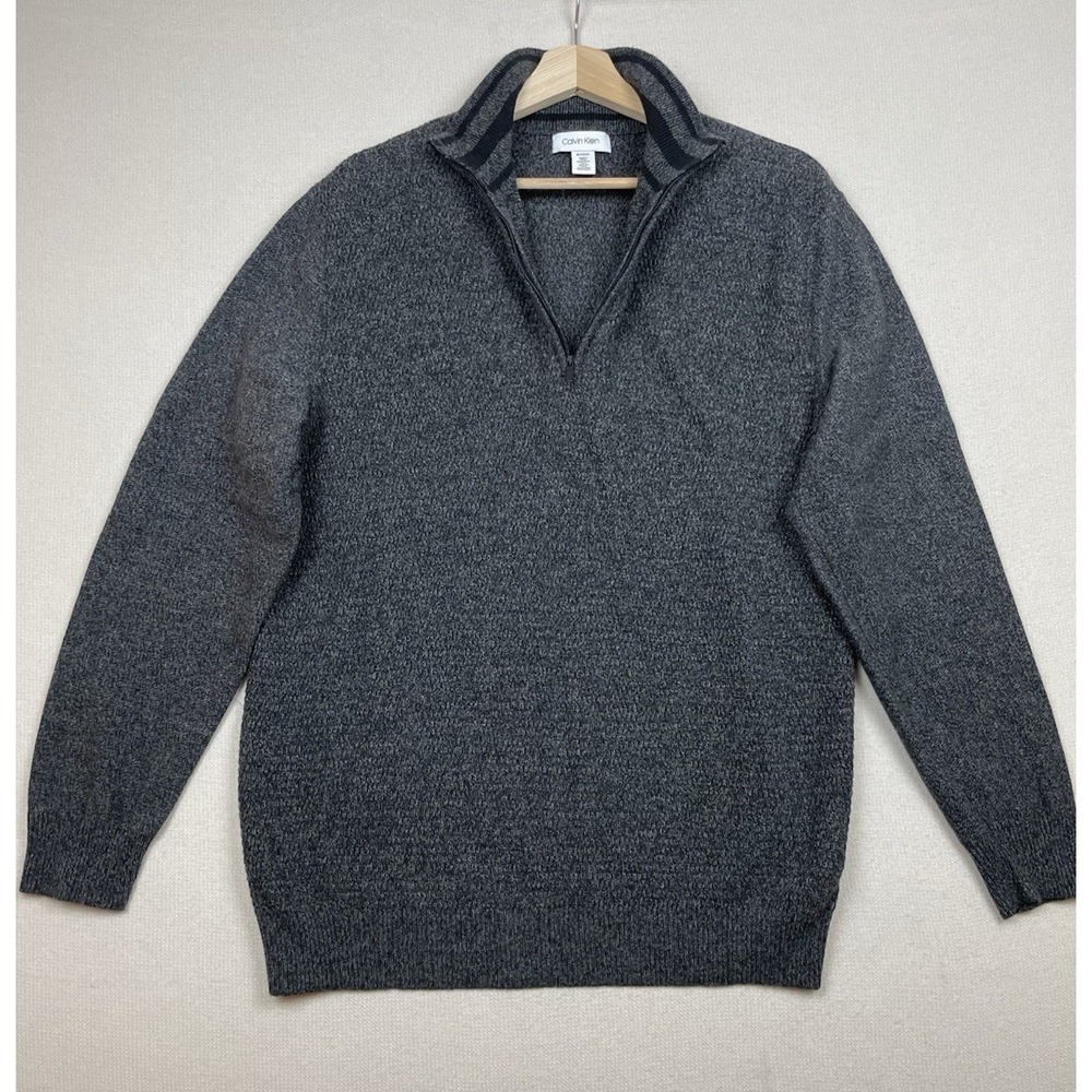 Calvin Klein Men's‎ 1/4 Zip Knit Pullover Sweater XL Gray Long Sleeve Preppy